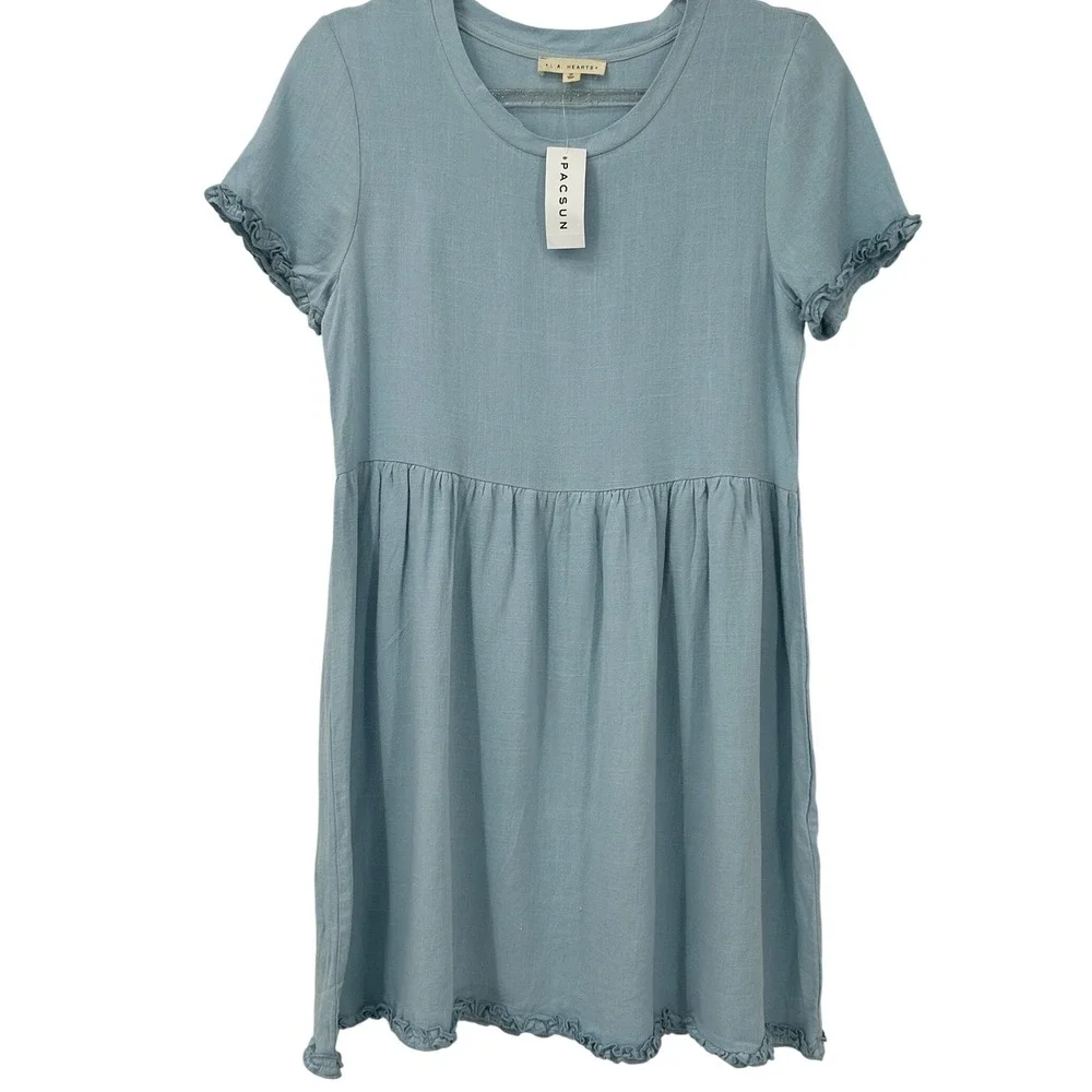 LA Hearts PacSun Womens Light Blue Ruffle Baby Doll Mini Dress Size M New - Picture 1 of 6